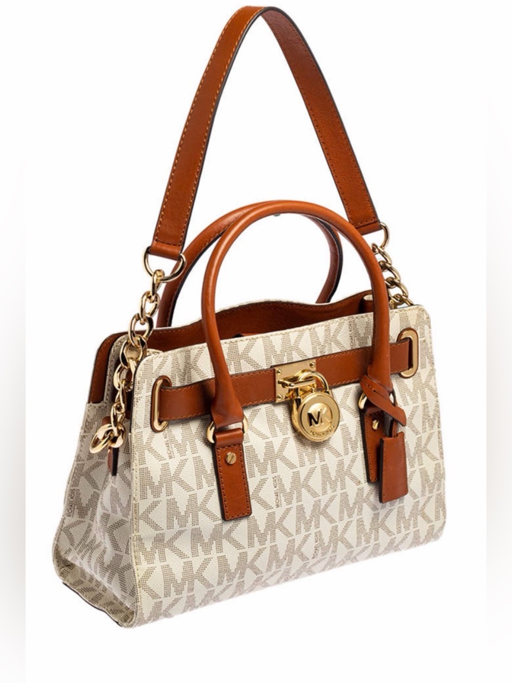 MICHAEL KORS Hamilton East West Tote Satchel Signature Canvas & Leather GUC - Picture 3 of 17